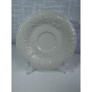Gibson Flourish Saucers White Embossed Fruit Grapes Apples Cherries